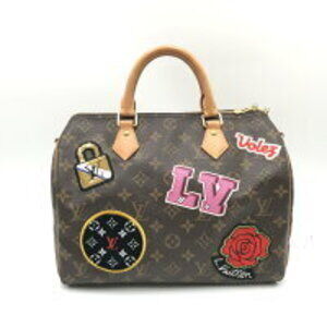 Louis Vuitton Monogram Patches Speedy Bandouliere brown cowhide Brown